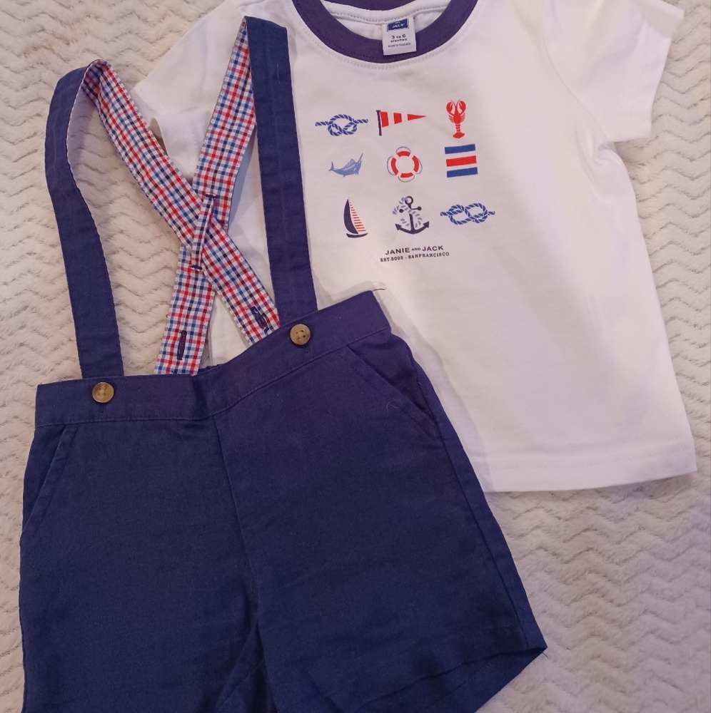 Janie and Jack Overall Shorts and Tee